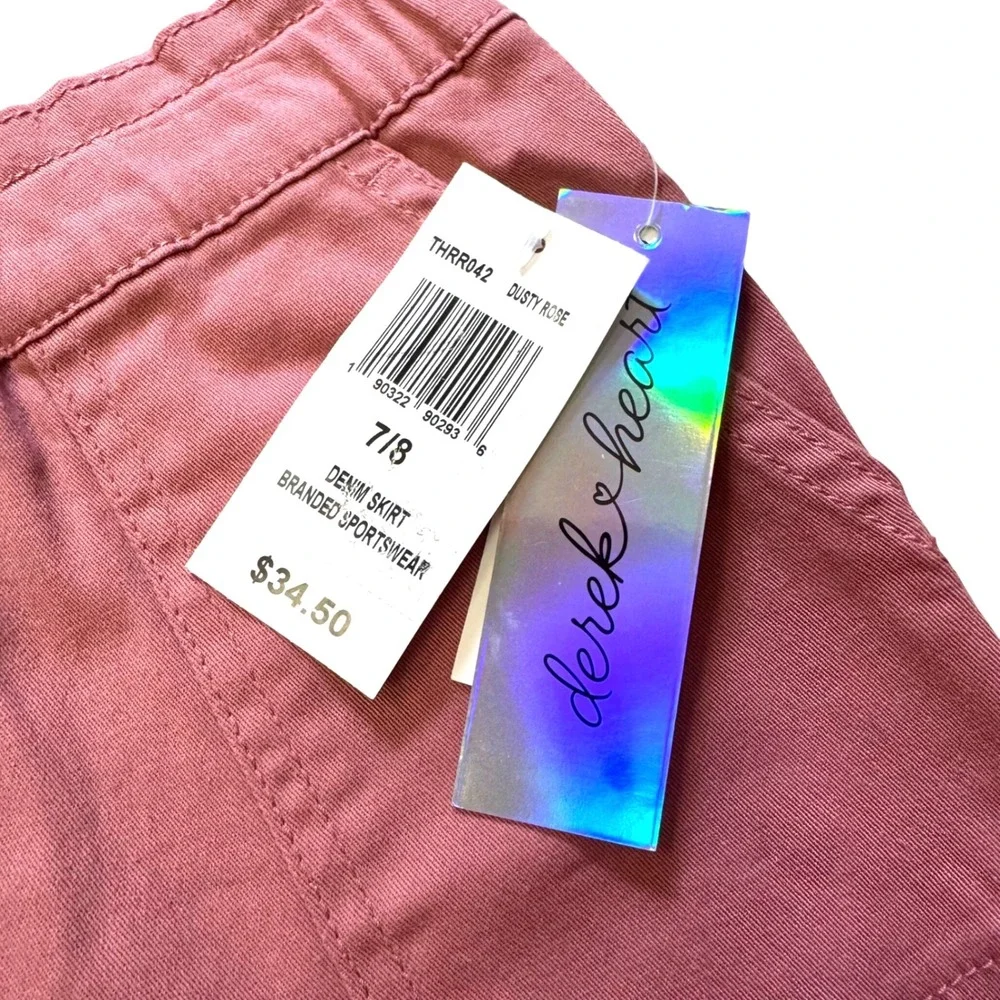 Derek Heart Girls Dusty Rose Pink Denim Skirt Paperbag Waist Size 7/8‎ NWT